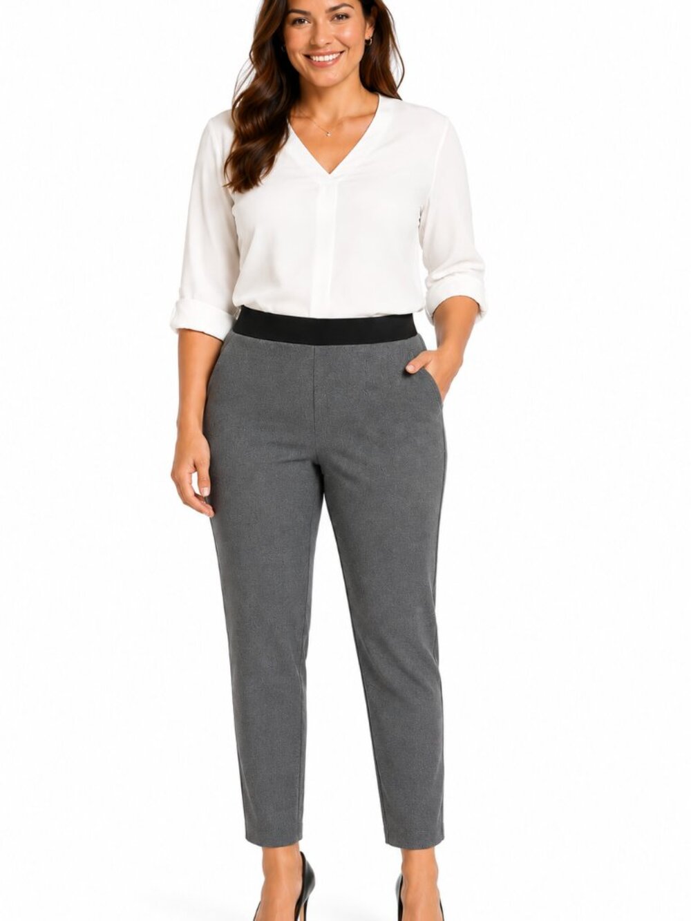 TALBOTS Soho Ankle Pant Medium Gray w/Black Elastic Waist Band NWOT 14